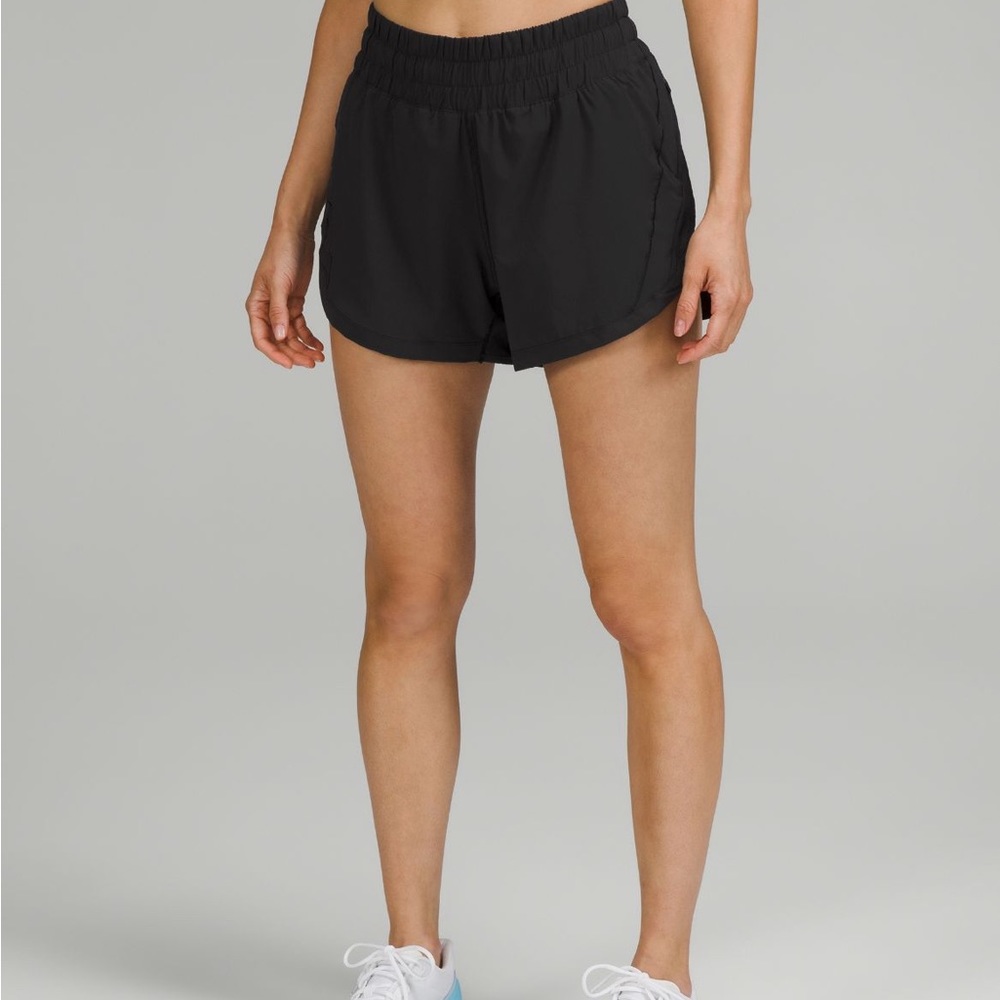 lululemon track that high rise lined short 3” in black